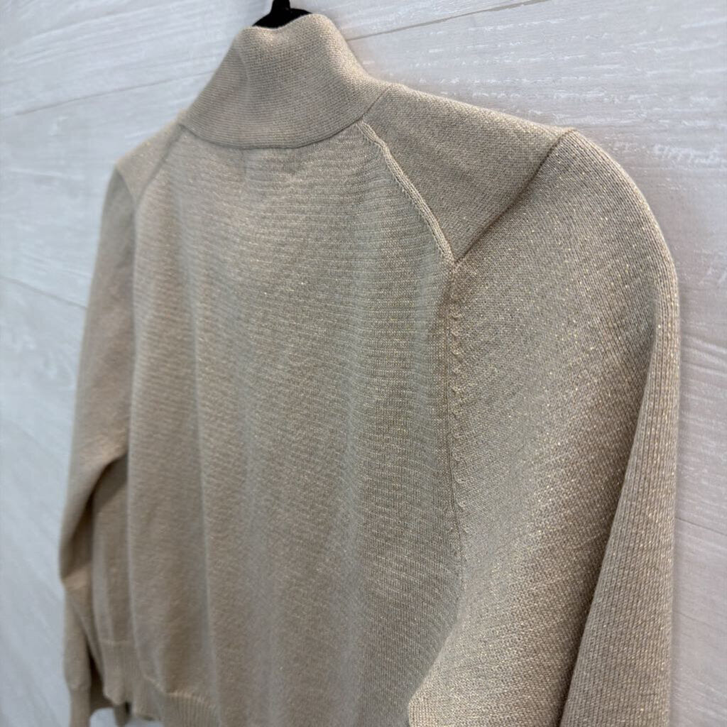 Calvin Klein Gold Shimmer Cropped Open Front Cardigan Medium