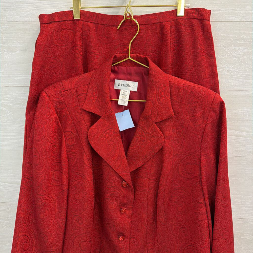 Vintage Studio I Red Paisley Brocade Jacket/ Skirt Set 18W