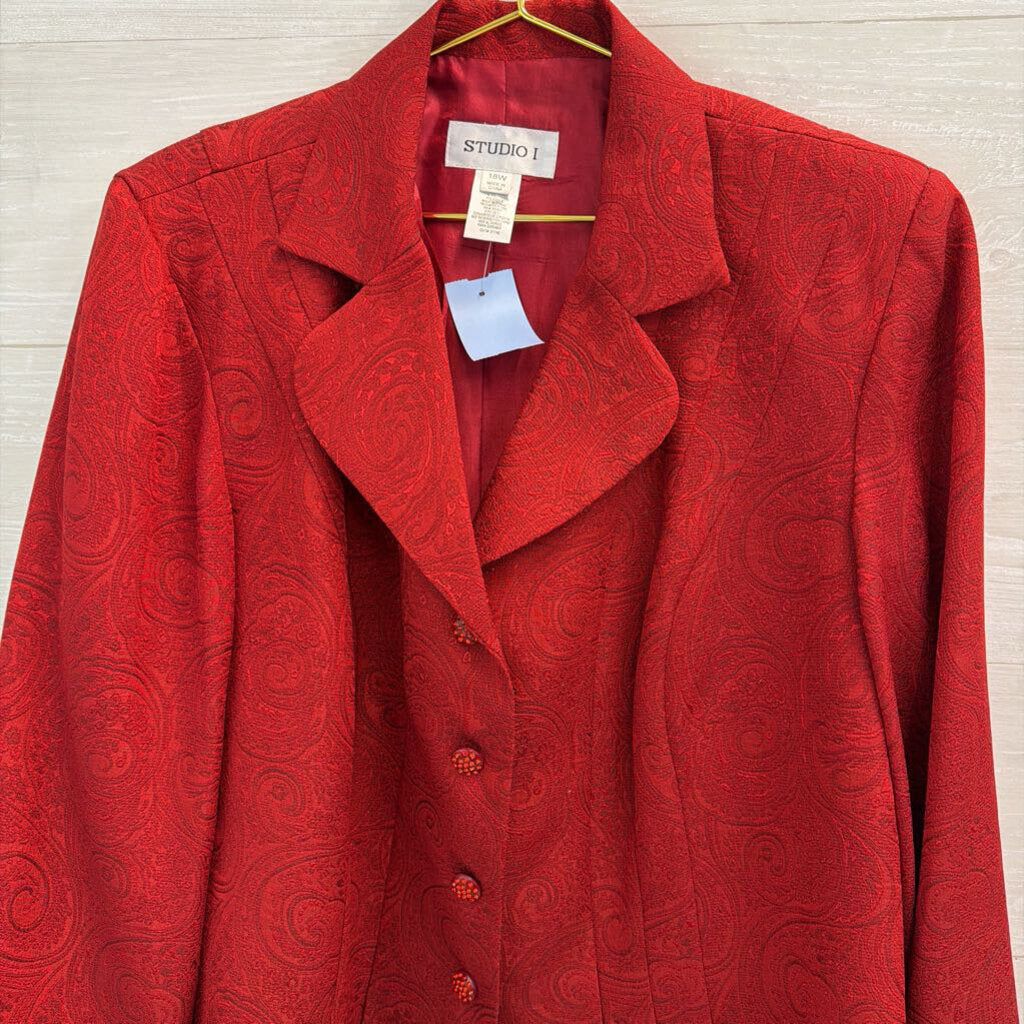 Vintage Studio I Red Paisley Brocade Jacket/ Skirt Set 18W