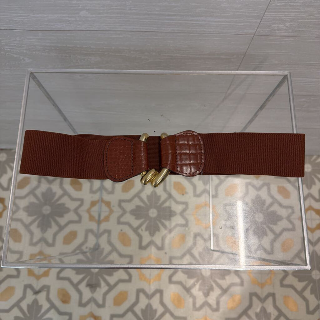 Brown Stretchy Gold Hook Belt Medium