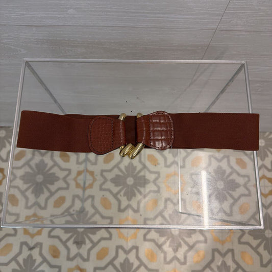 Brown Stretchy Gold Hook Belt Medium