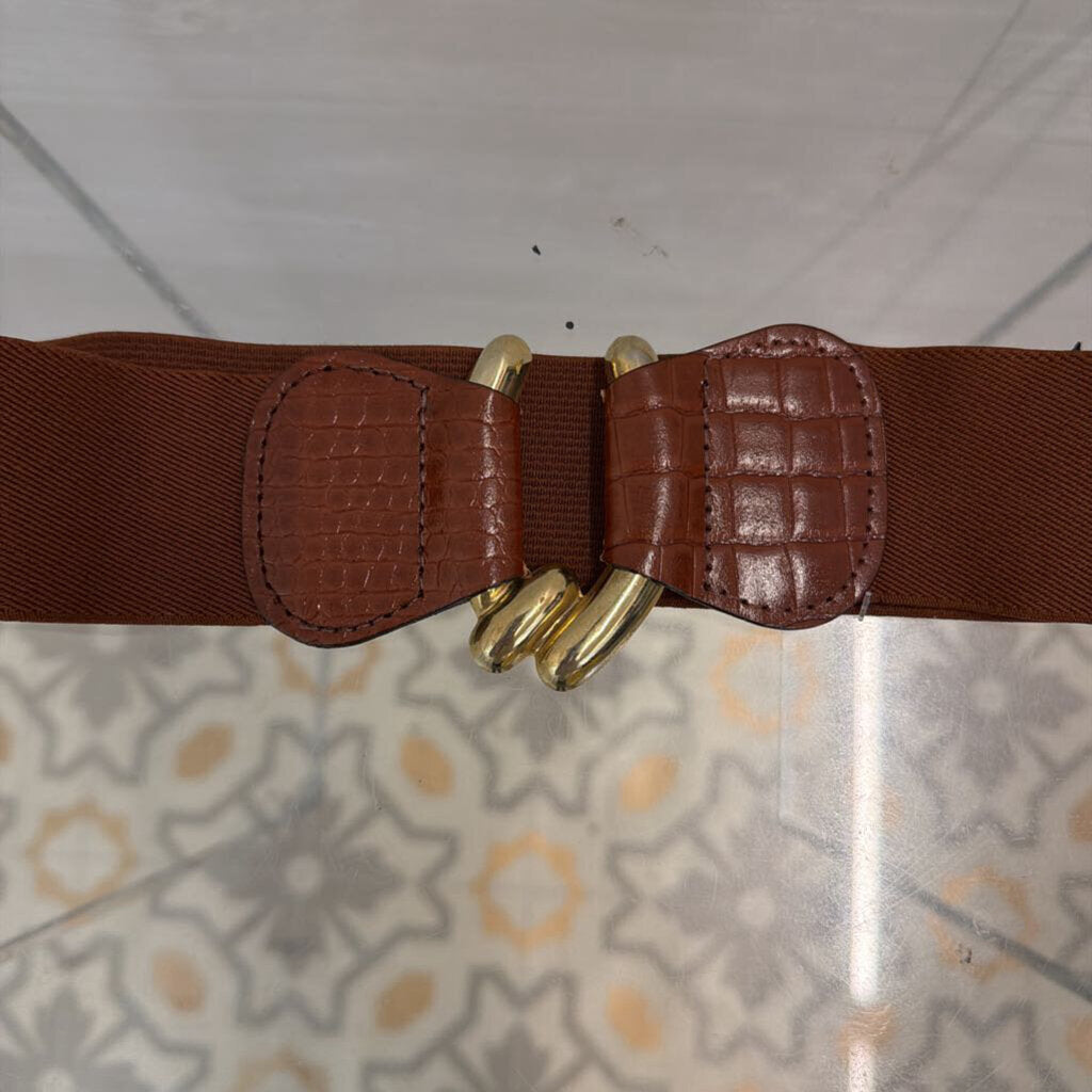 Brown Stretchy Gold Hook Belt Medium