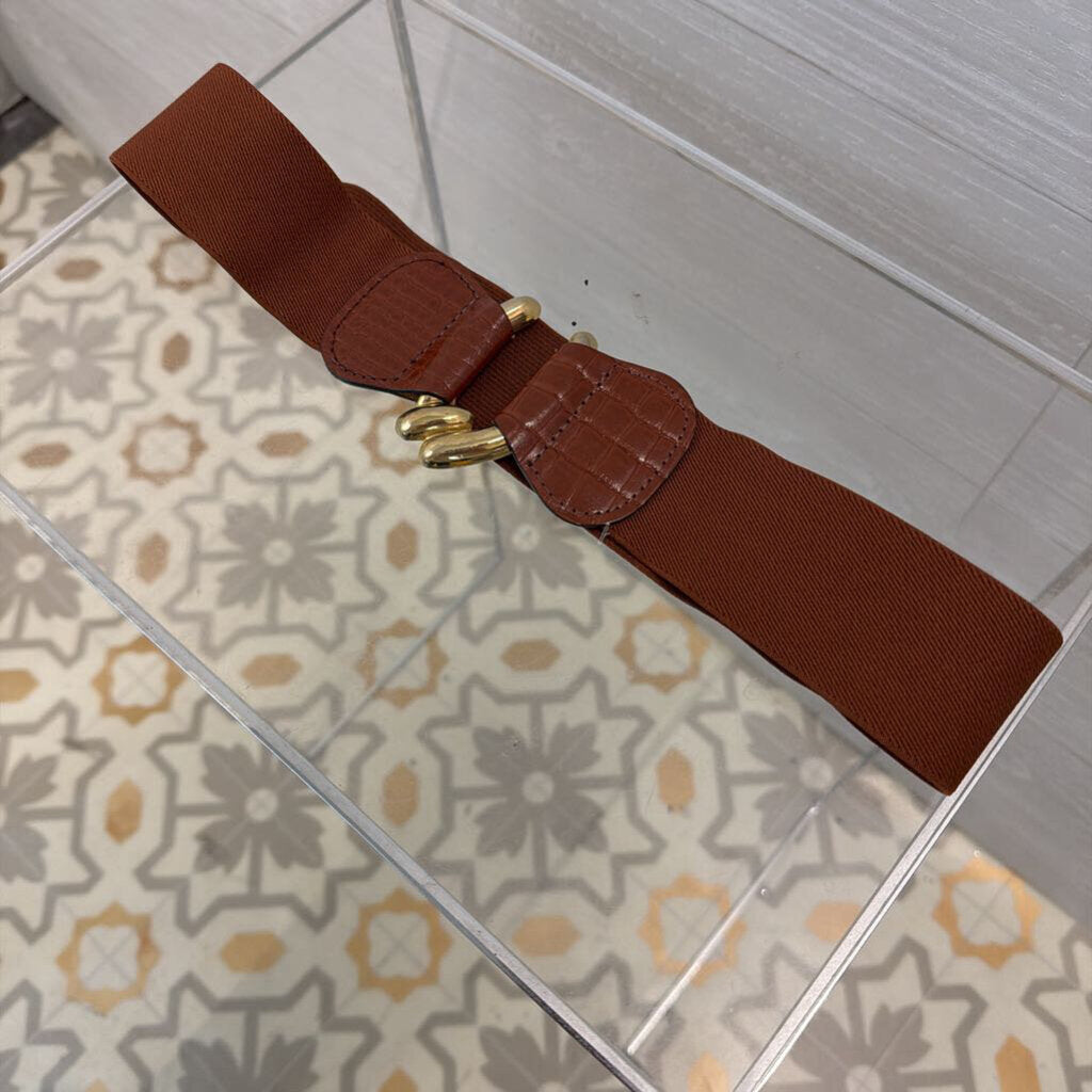 Brown Stretchy Gold Hook Belt Medium