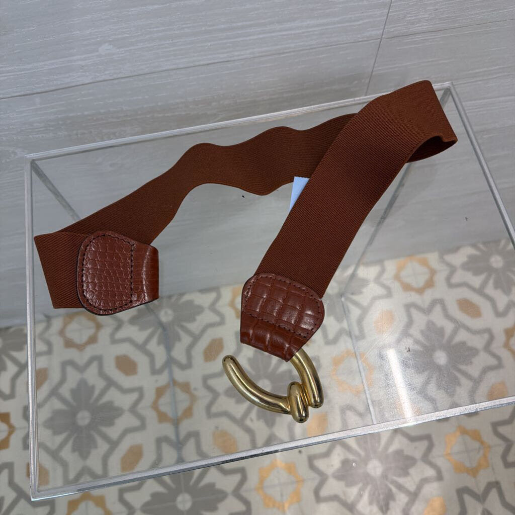Brown Stretchy Gold Hook Belt Medium