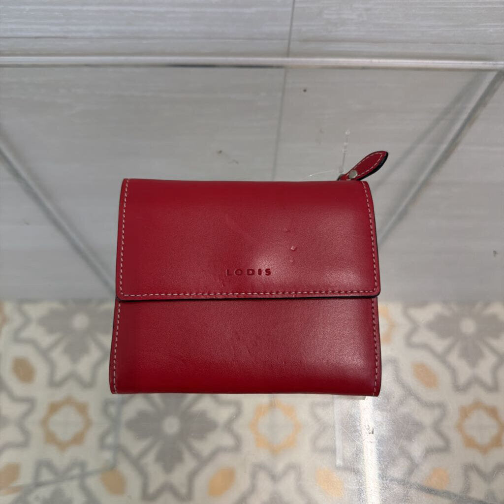 Lodis Red Leather Audrey RFID Mallory French Purse Wallet