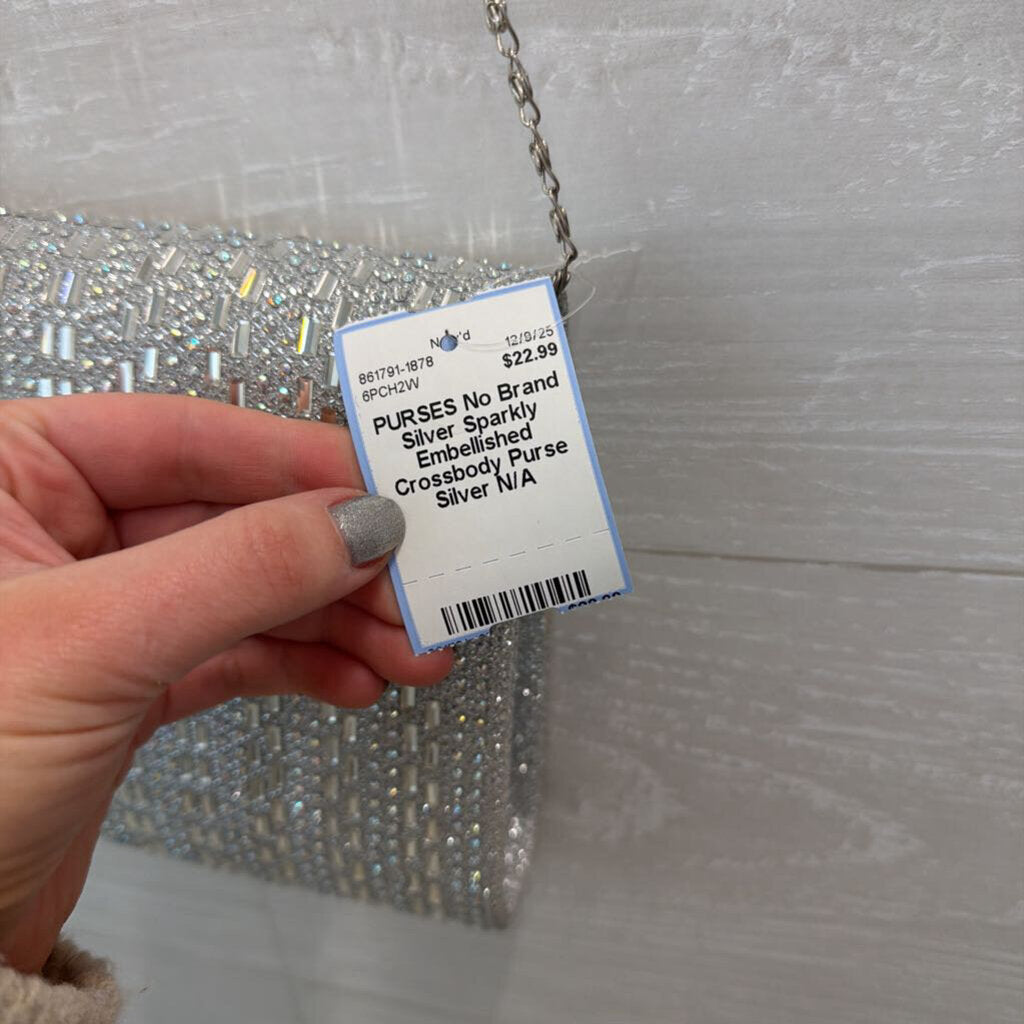 Silver Sparkly Embellished Crossbody Purse