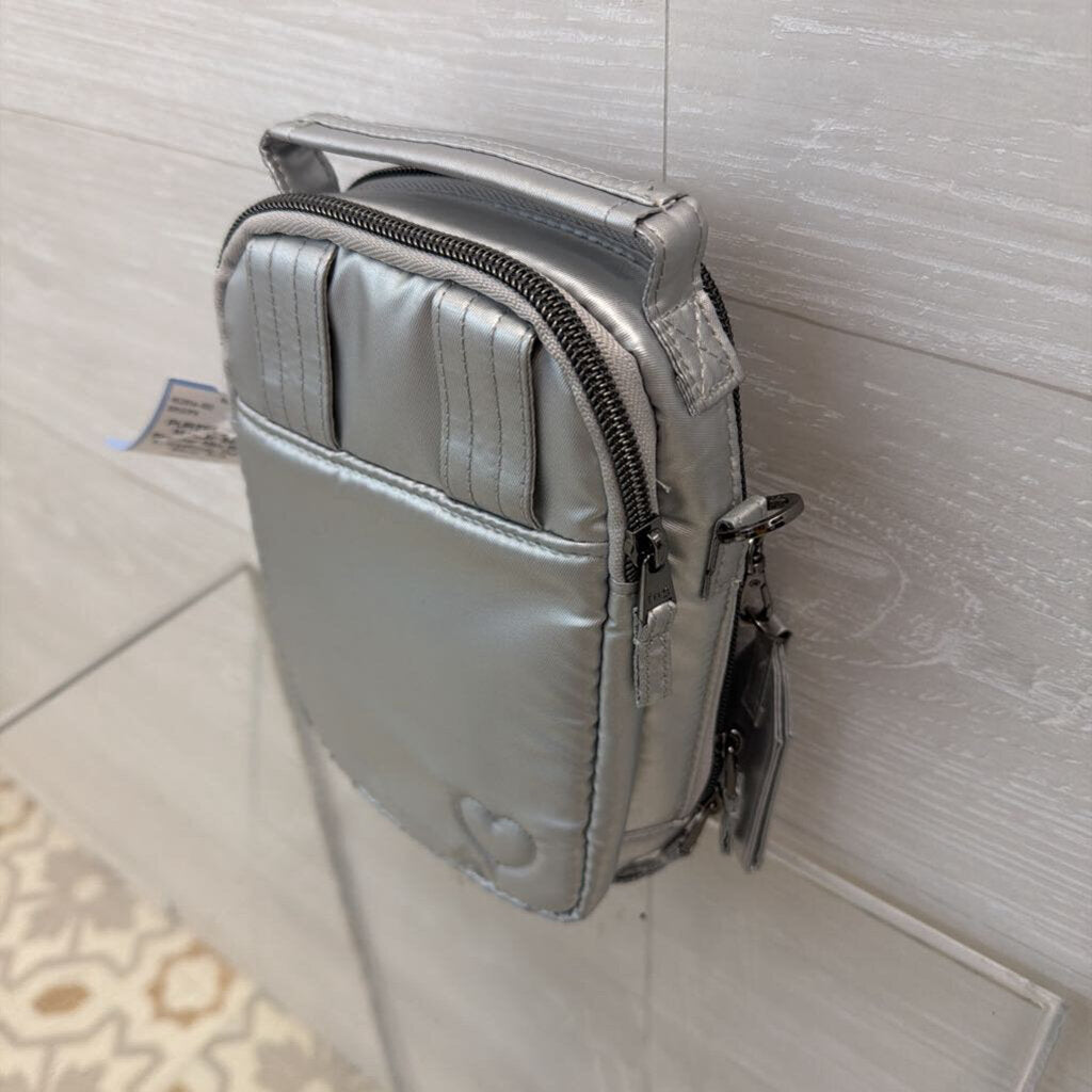 Lug Metallic Silver Skeeter Mini Bridge Crossbody Purse