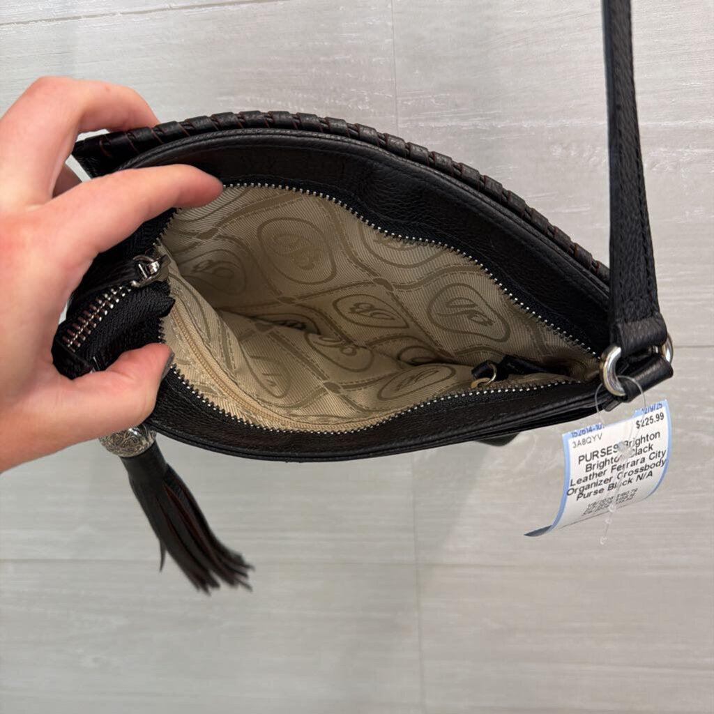 Brighton Black Leather Ferrara City Organizer Crossbody Purse
