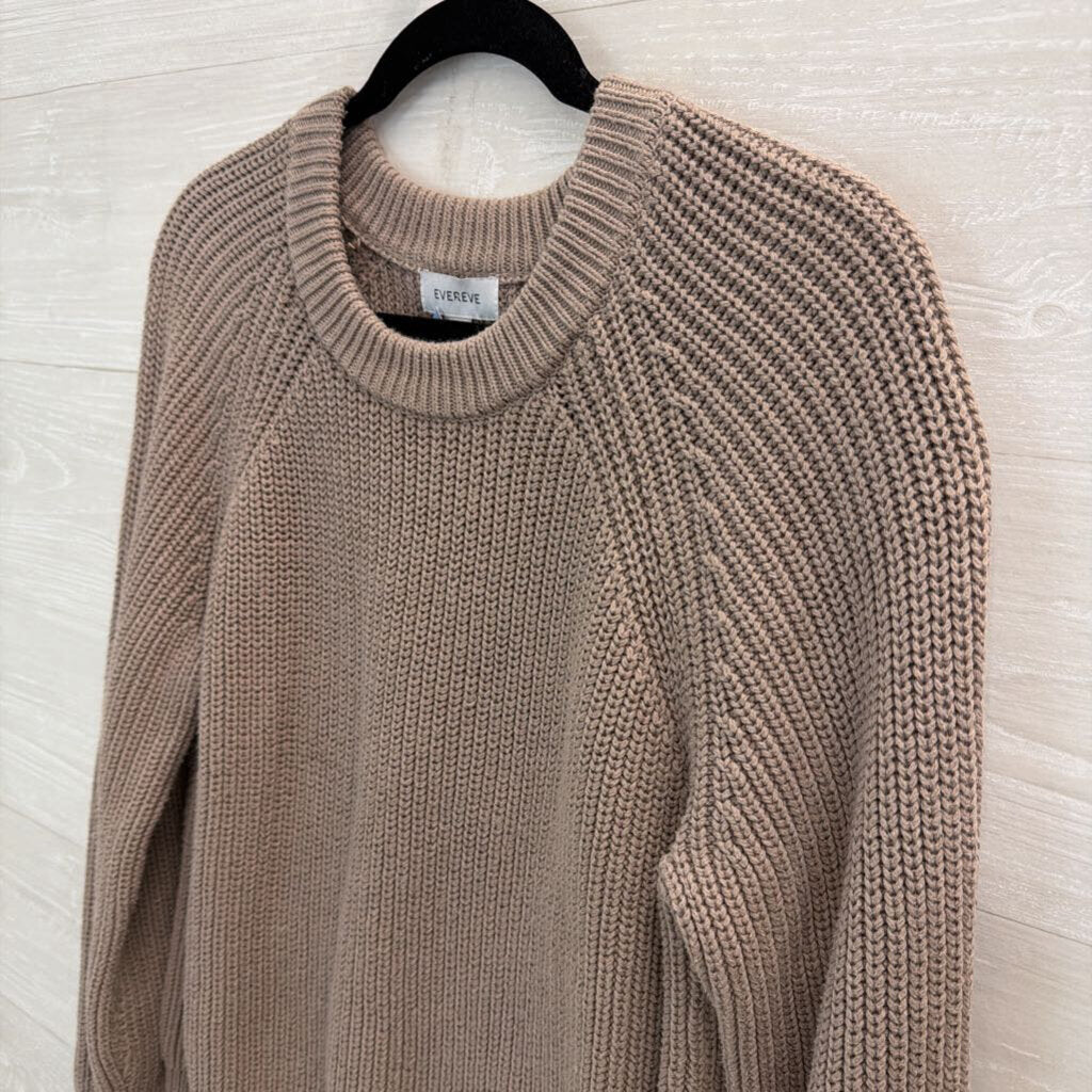 Evereve Brown Knit Crewneck Sweater Large