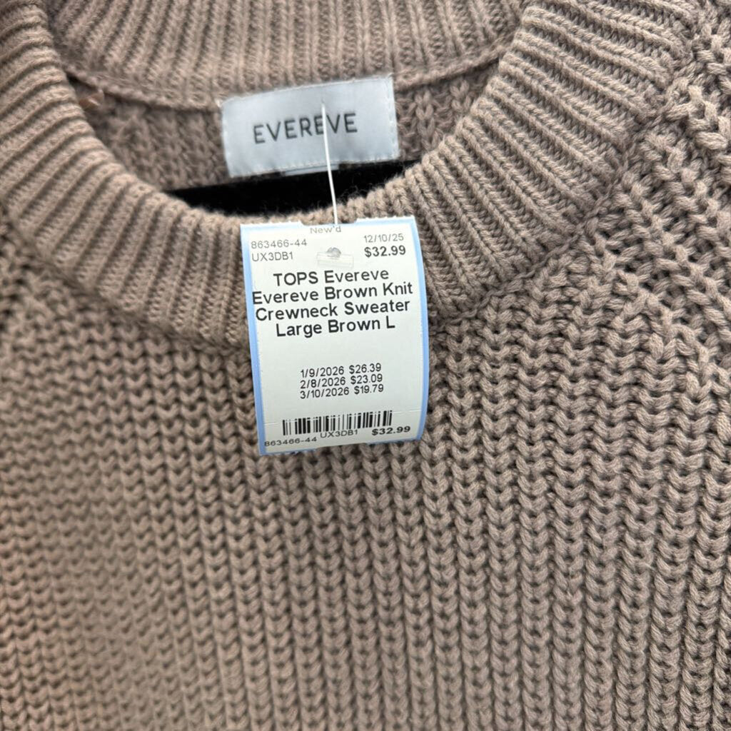 Evereve Brown Knit Crewneck Sweater Large