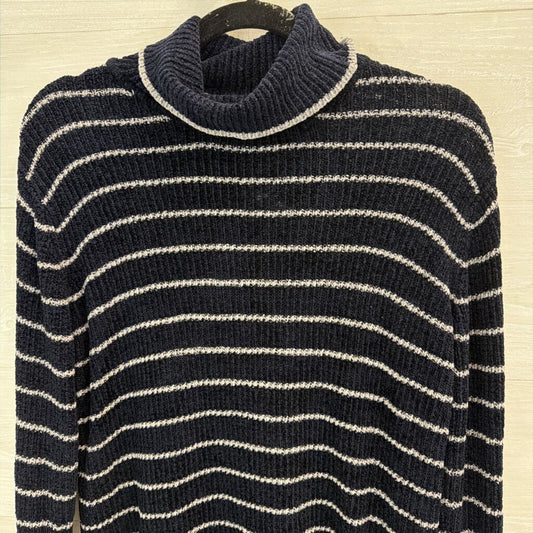Brooks Brothers Navy/ Grey Stripe Soft Knit Turtleneck Sweater Large