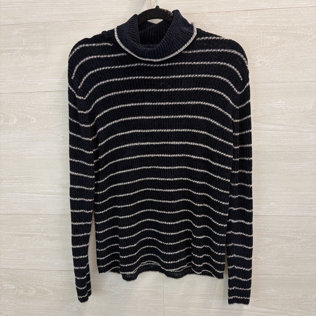 Brooks Brothers Navy/ Grey Stripe Soft Knit Turtleneck Sweater Large