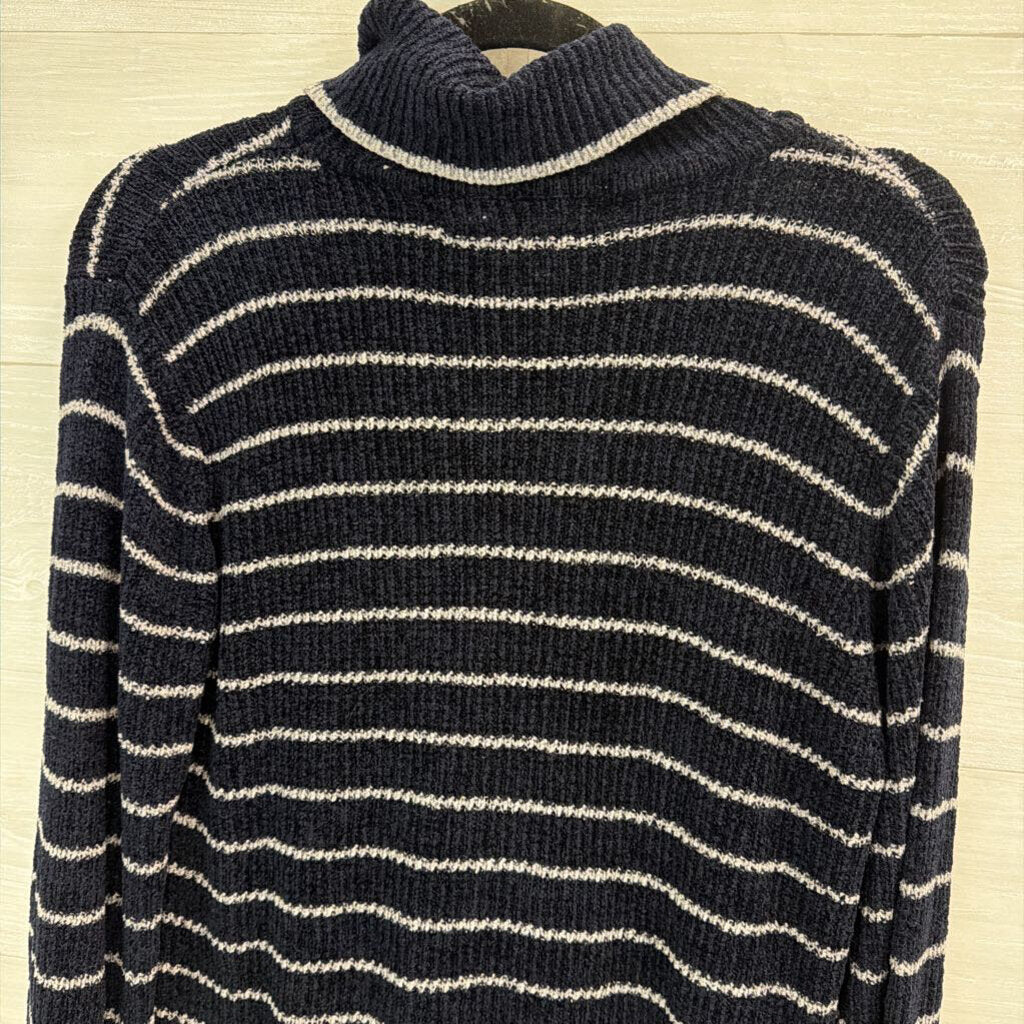 Brooks Brothers Navy/ Grey Stripe Soft Knit Turtleneck Sweater Large