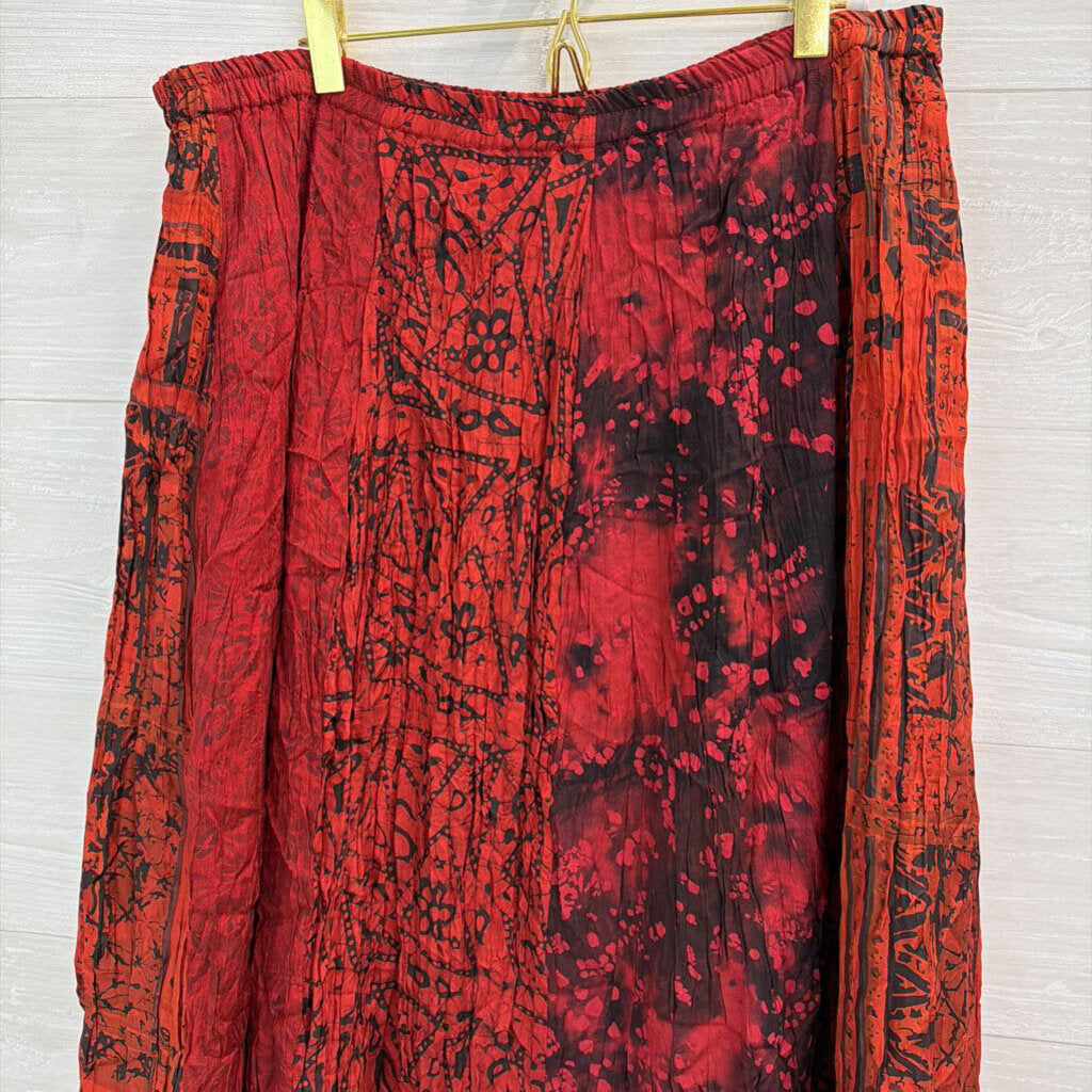 Chicos Red/ Black Print Crinkle Pleated Maxi Skirt 0