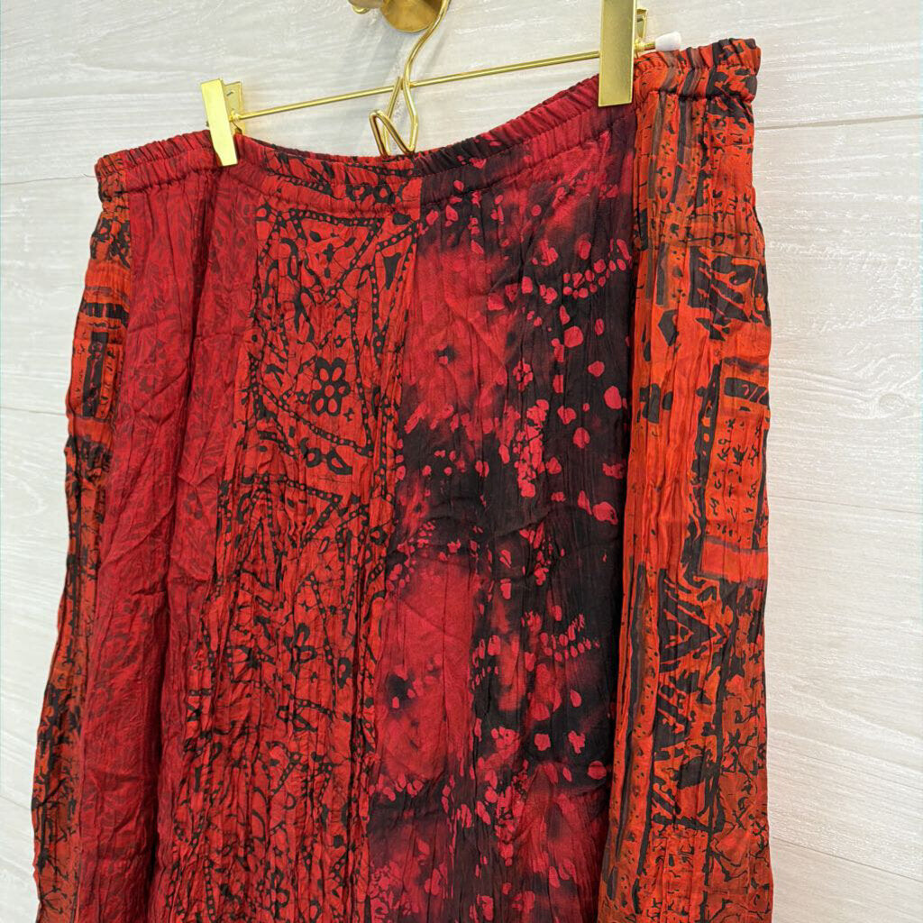 Chicos Red/ Black Print Crinkle Pleated Maxi Skirt 0