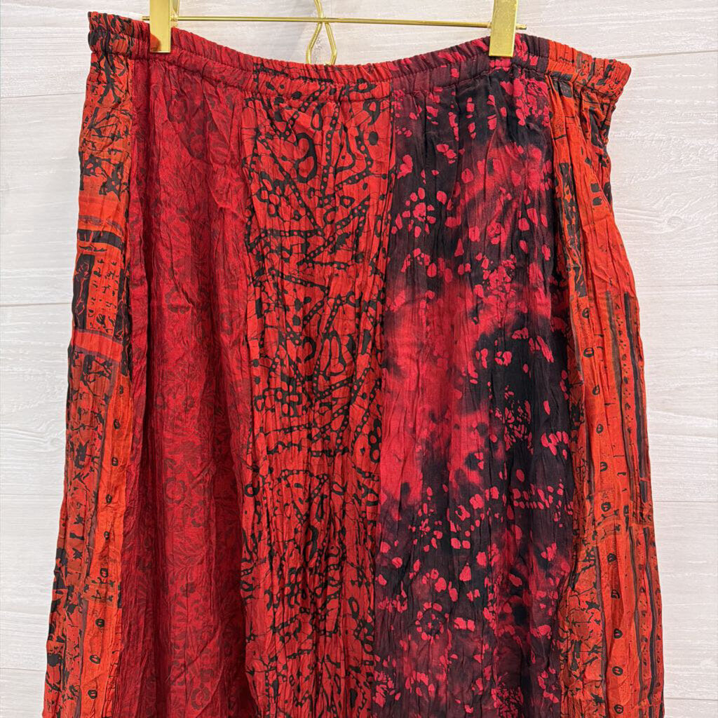 Chicos Red/ Black Print Crinkle Pleated Maxi Skirt 0