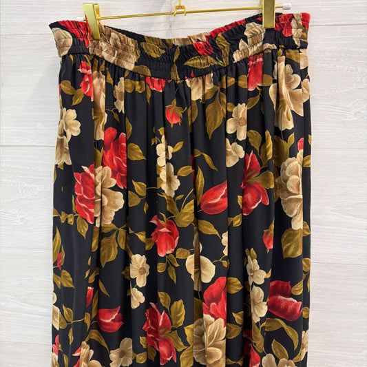 Vintage Jones New York Black/ Red Floral Print Maxi Skirt 10