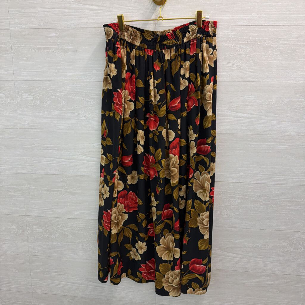 Vintage Jones New York Black/ Red Floral Print Maxi Skirt 10