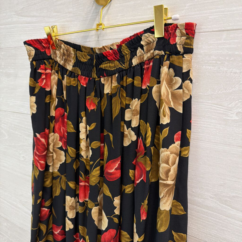 Vintage Jones New York Black/ Red Floral Print Maxi Skirt 10