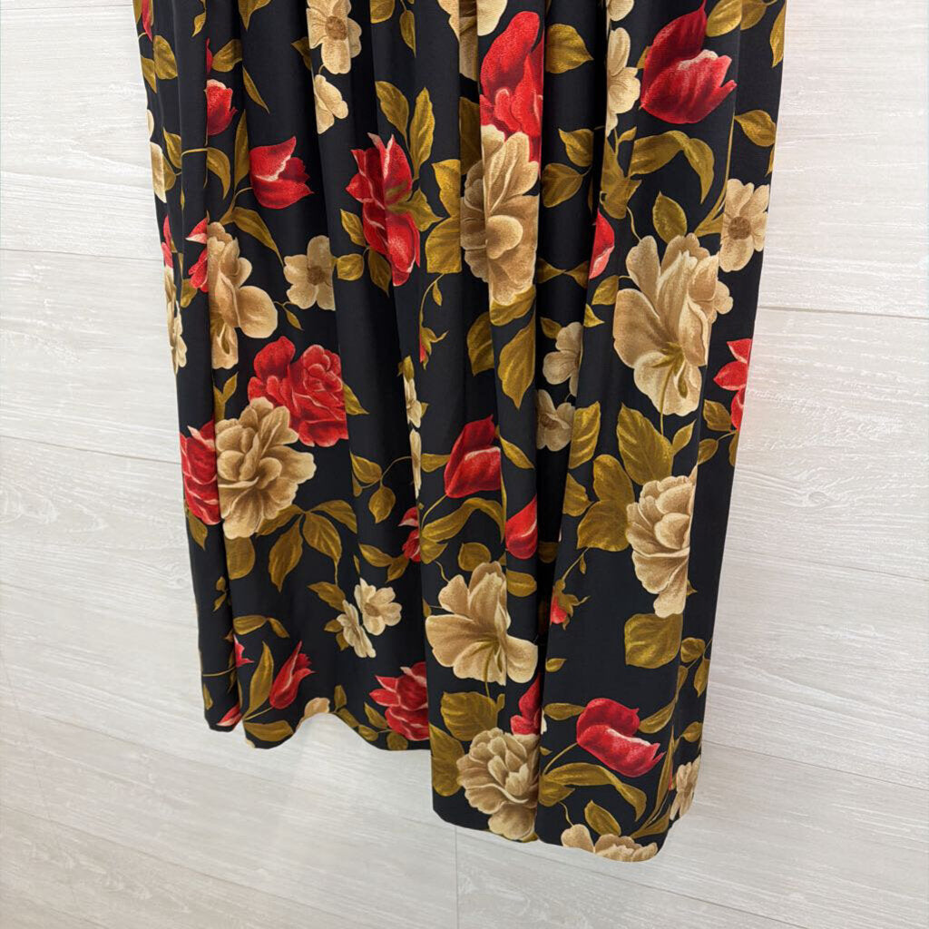 Vintage Jones New York Black/ Red Floral Print Maxi Skirt 10