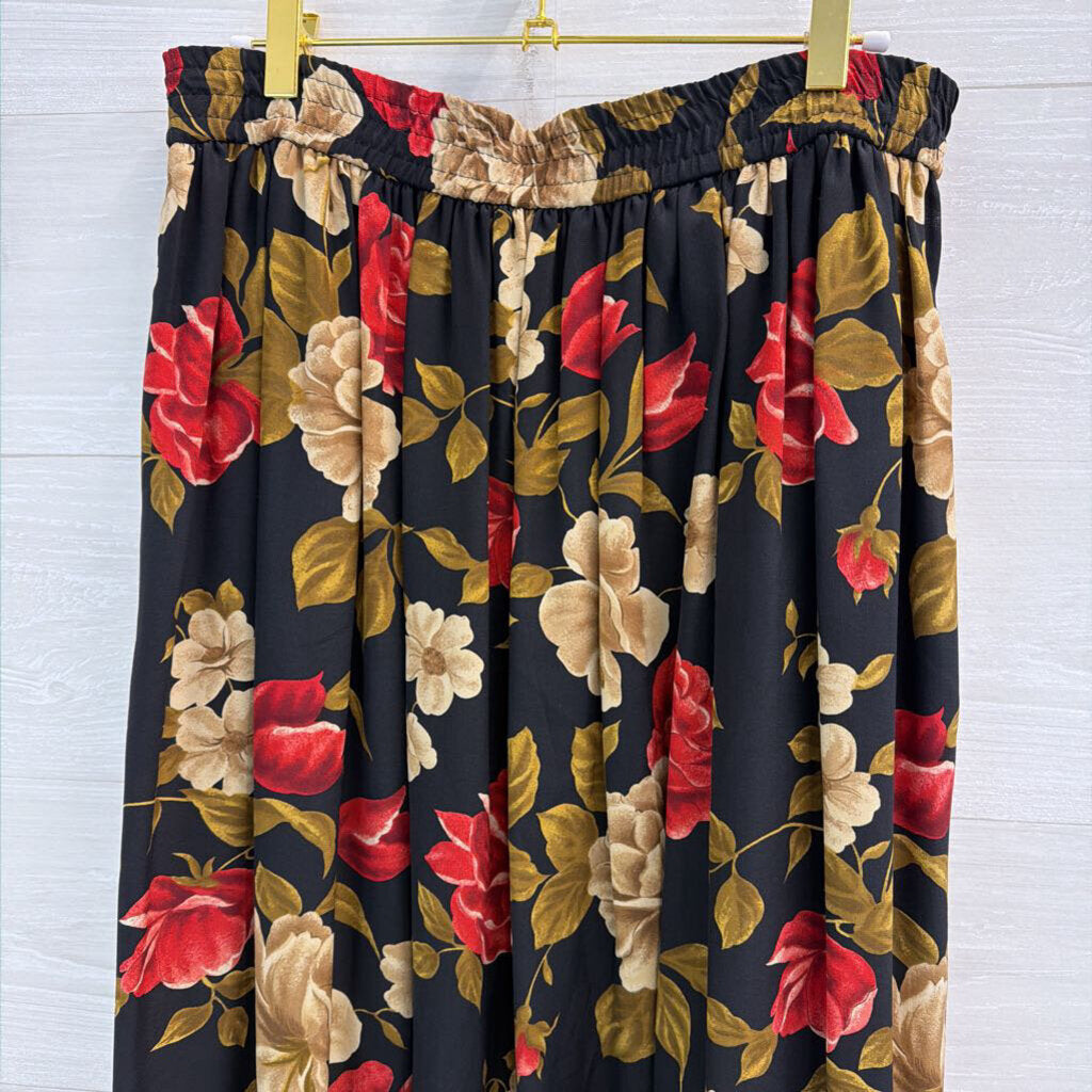 Vintage Jones New York Black/ Red Floral Print Maxi Skirt 10