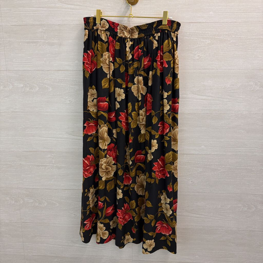 Vintage Jones New York Black/ Red Floral Print Maxi Skirt 10