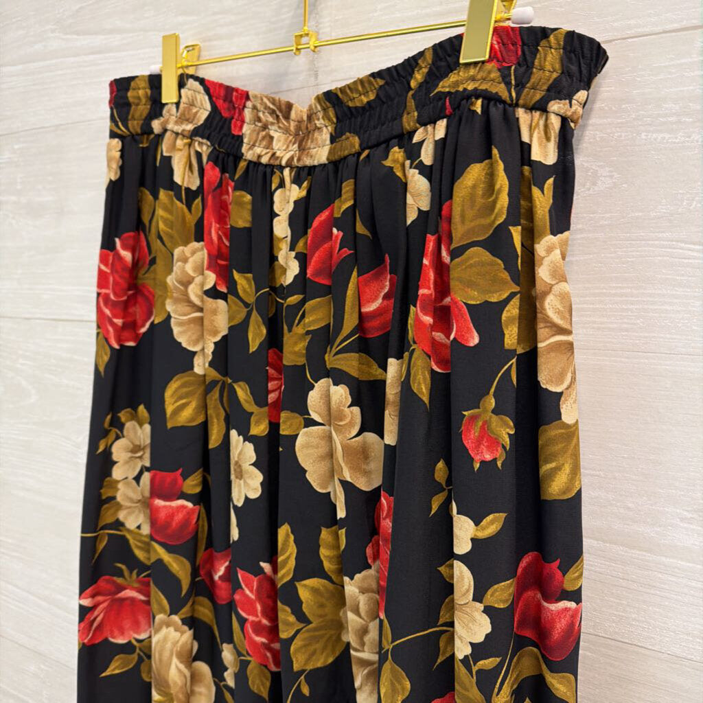 Vintage Jones New York Black/ Red Floral Print Maxi Skirt 10