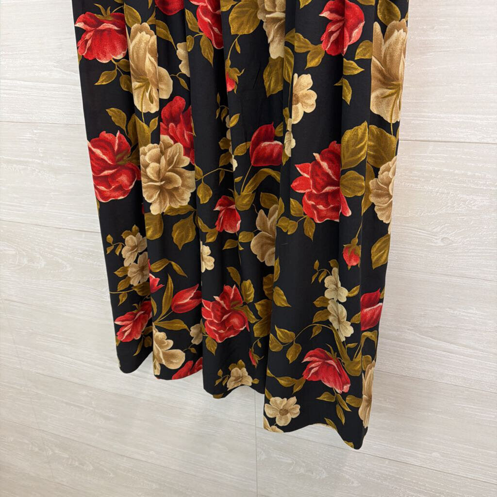 Vintage Jones New York Black/ Red Floral Print Maxi Skirt 10