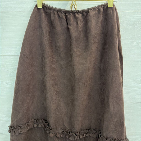 Vintage Van Heusen Brown Suede Ruffle Detail Midi Skirt Large