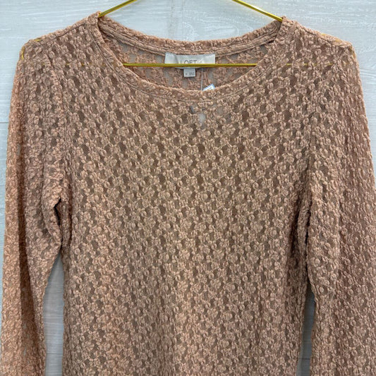 Loft Brown Textured Mesh Long Sleeve Top Medium