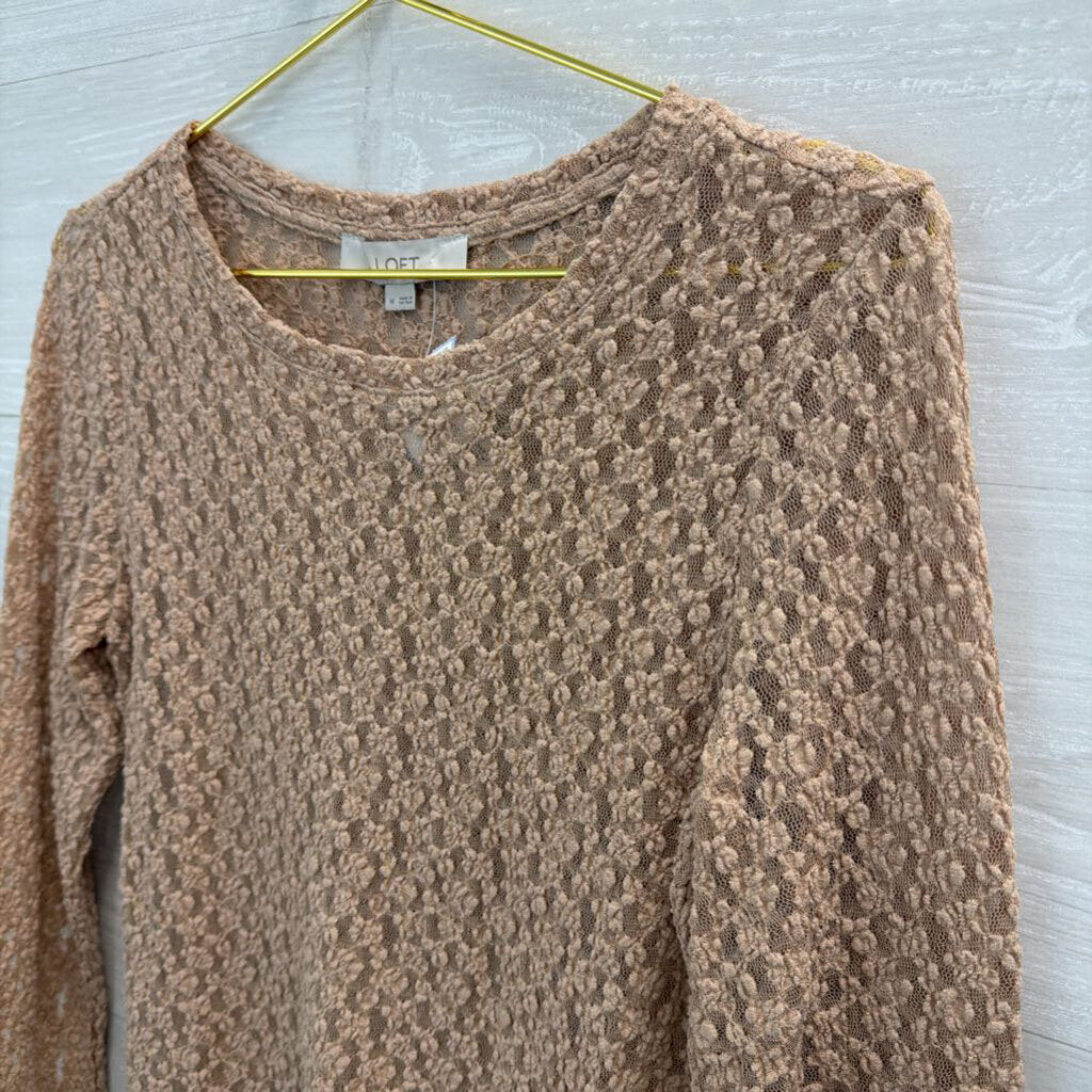 Loft Brown Textured Mesh Long Sleeve Top Medium