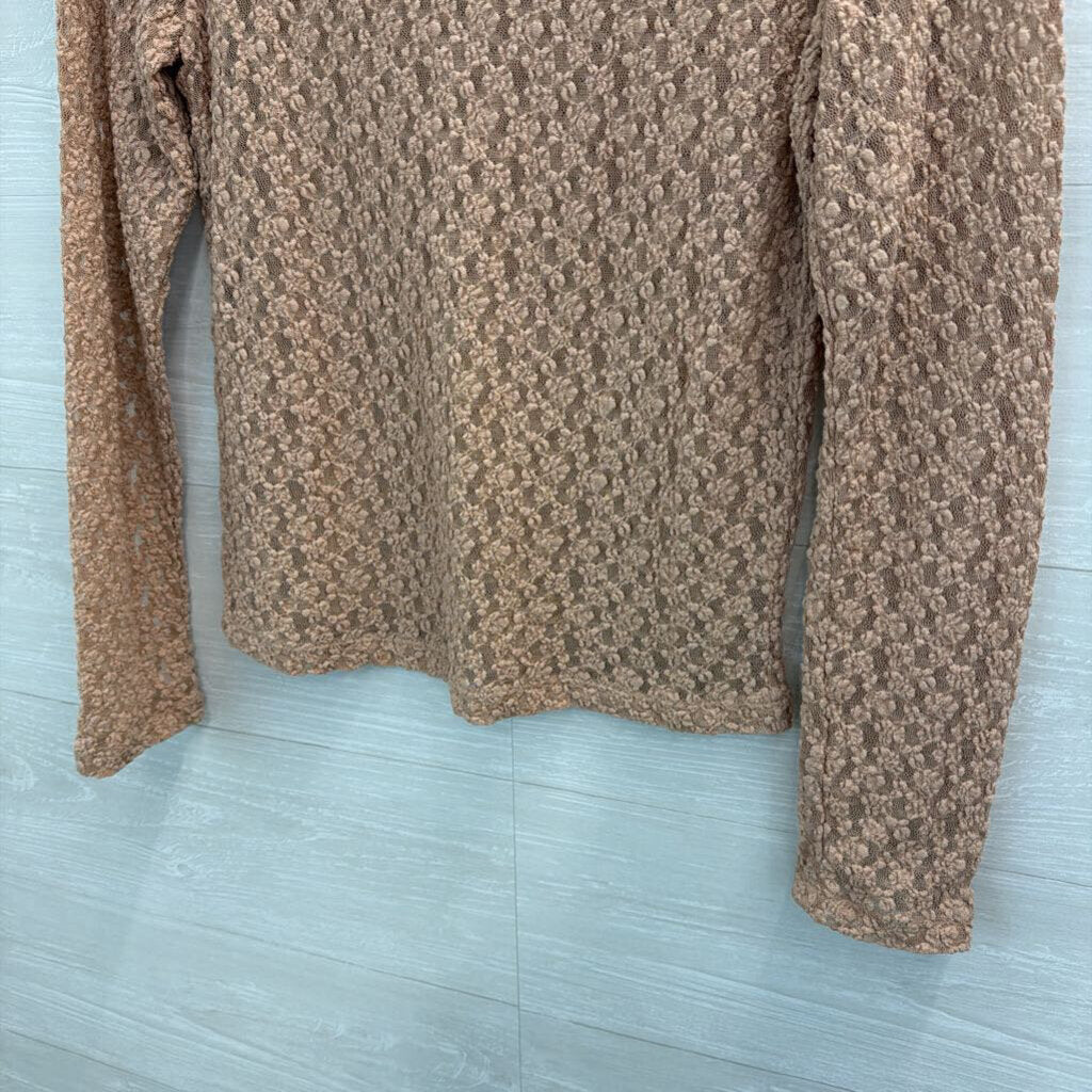 Loft Brown Textured Mesh Long Sleeve Top Medium