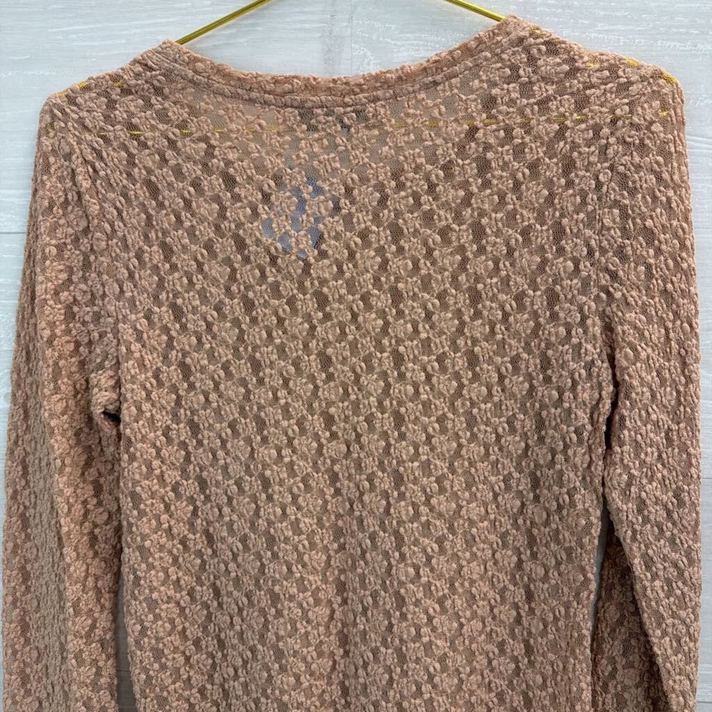 Loft Brown Textured Mesh Long Sleeve Top Medium