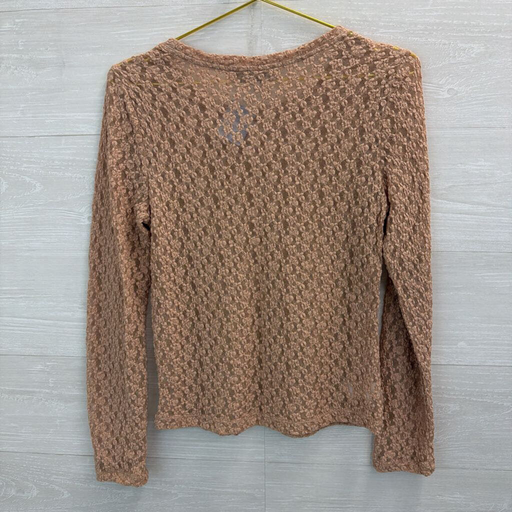 Loft Brown Textured Mesh Long Sleeve Top Medium