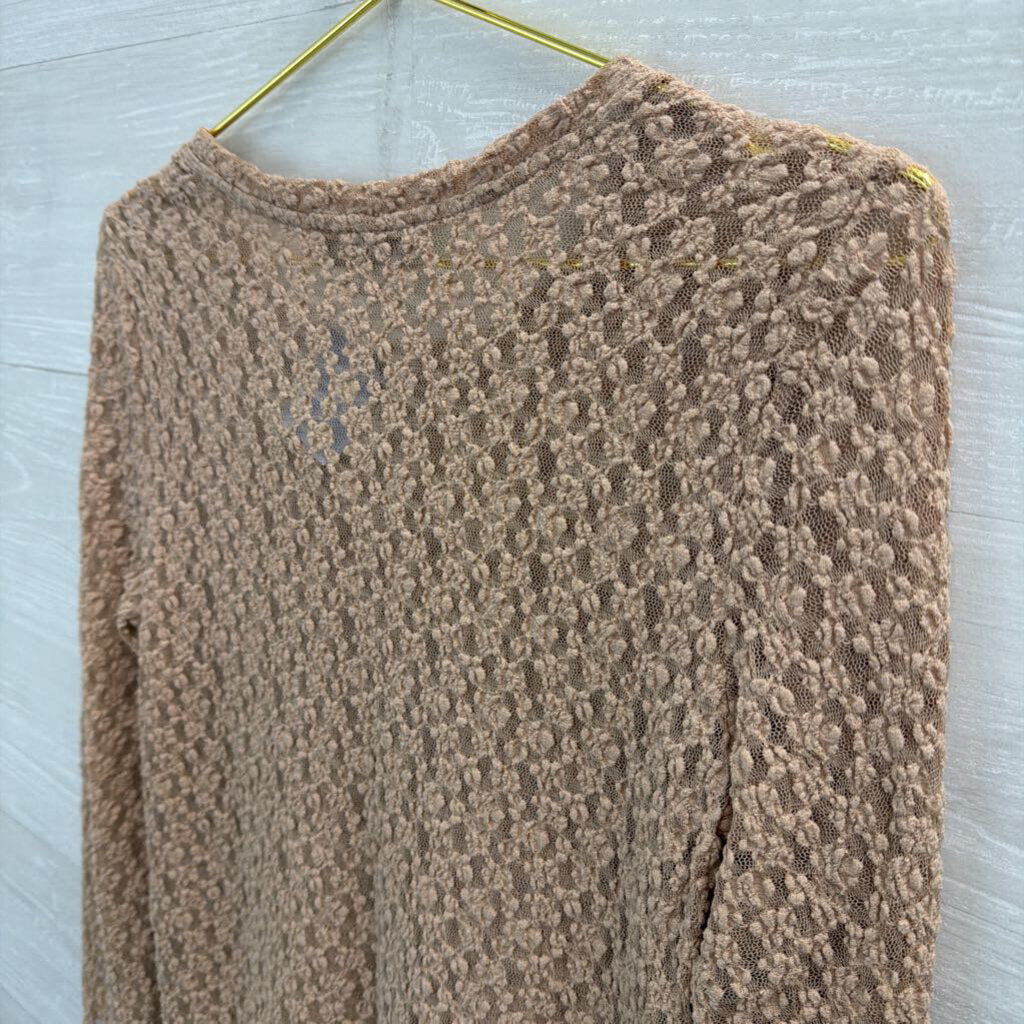 Loft Brown Textured Mesh Long Sleeve Top Medium
