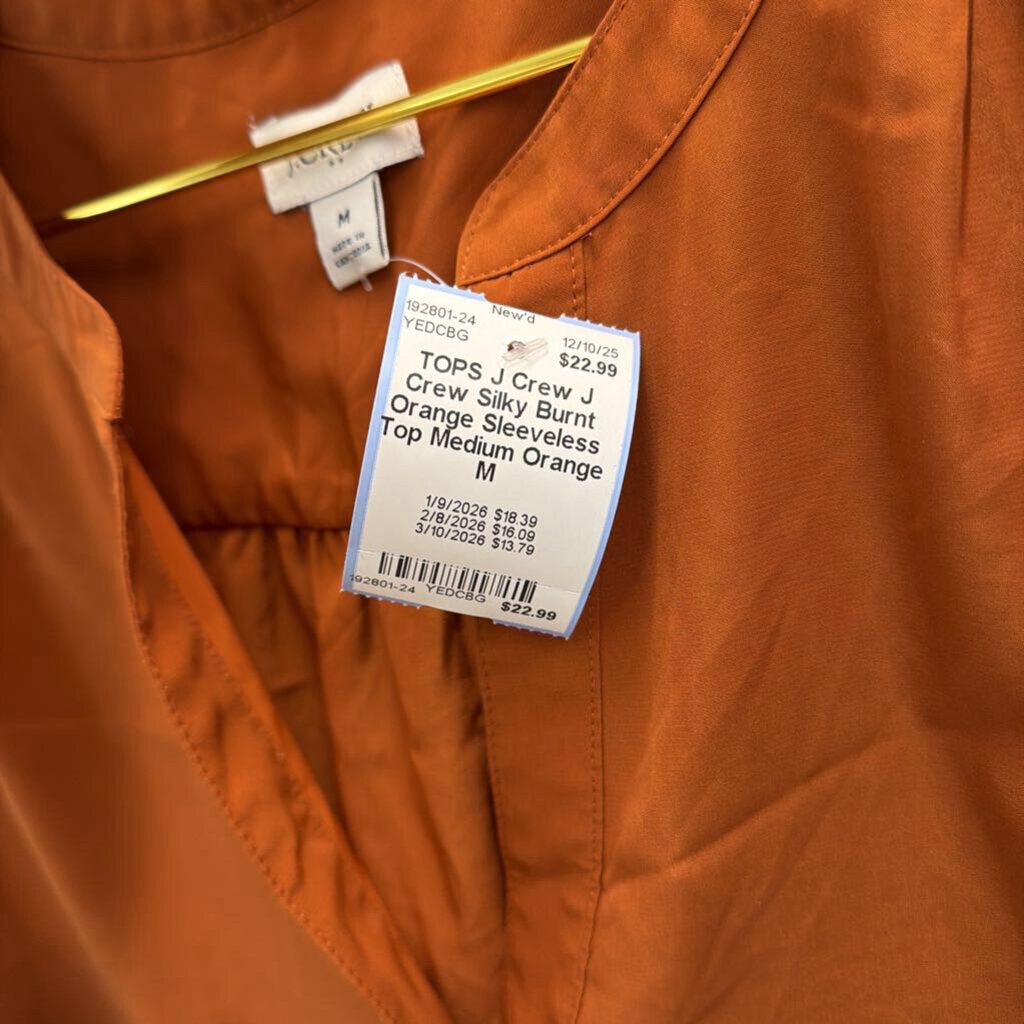 J Crew Silky Burnt Orange Sleeveless Top Medium