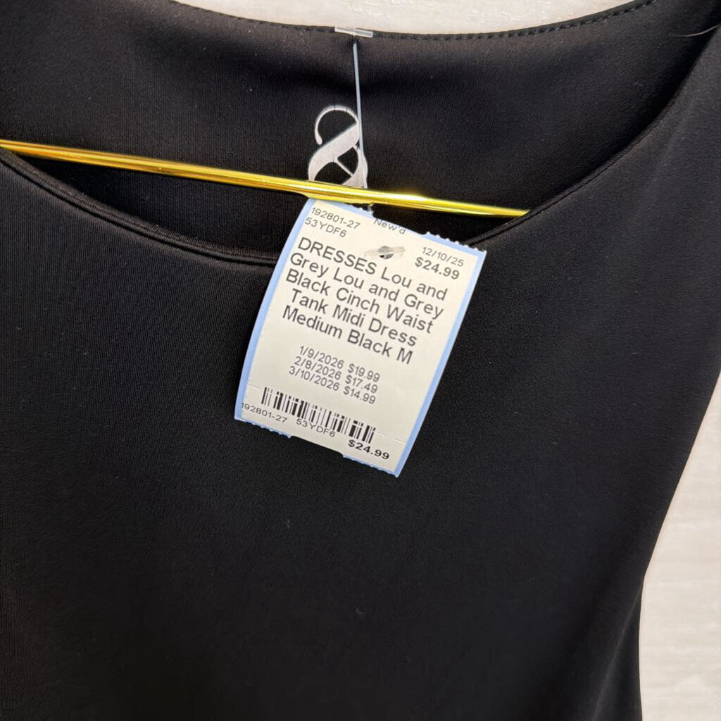 Lou and Grey Black Cinch Waist Tank Midi Dress Medium