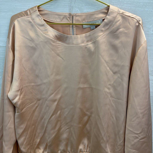 Loft Peach Silky Cinch Waist Cropped Long Sleeve Top Medium