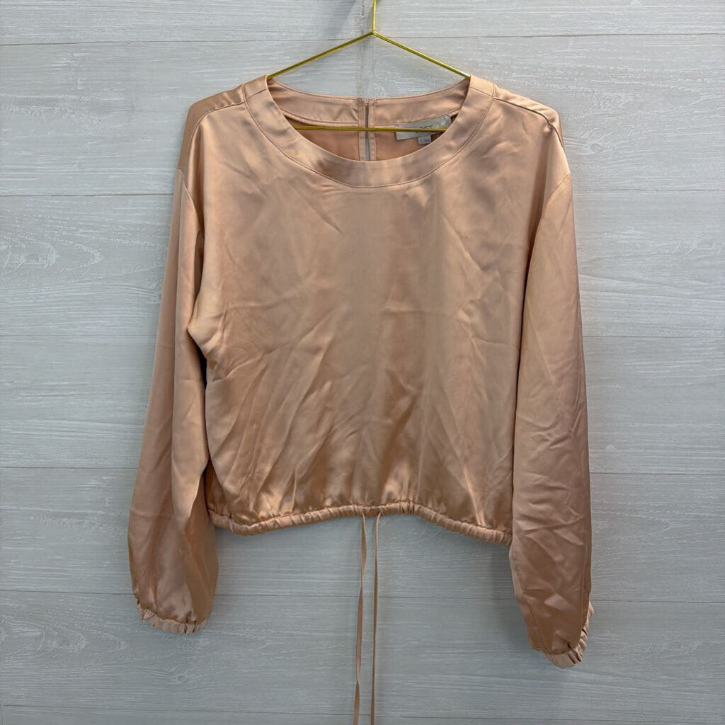 Loft Peach Silky Cinch Waist Cropped Long Sleeve Top Medium