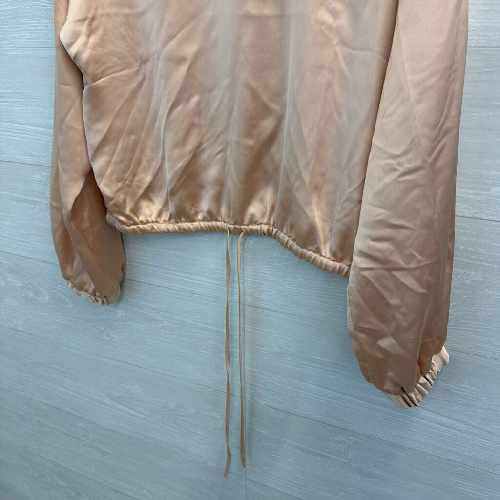 Loft Peach Silky Cinch Waist Cropped Long Sleeve Top Medium