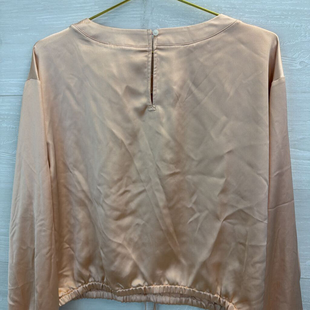 Loft Peach Silky Cinch Waist Cropped Long Sleeve Top Medium