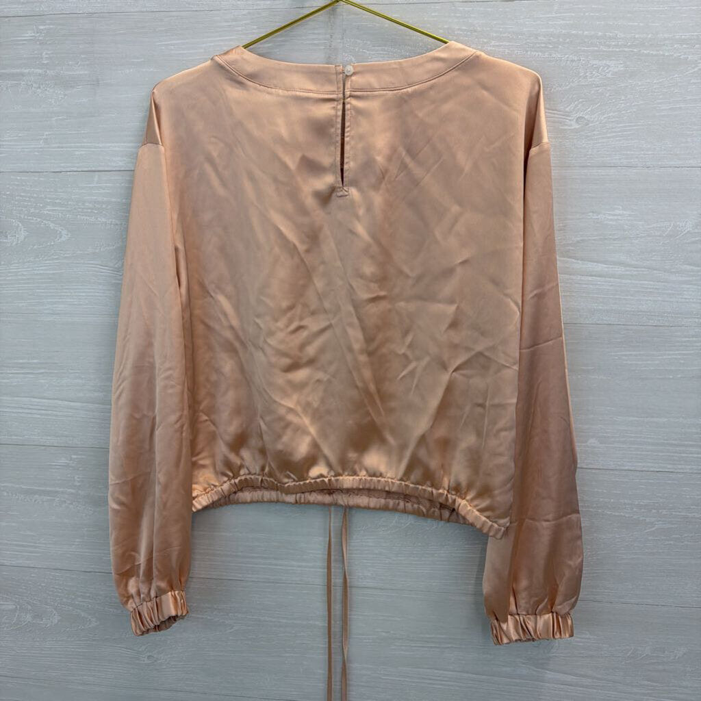 Loft Peach Silky Cinch Waist Cropped Long Sleeve Top Medium