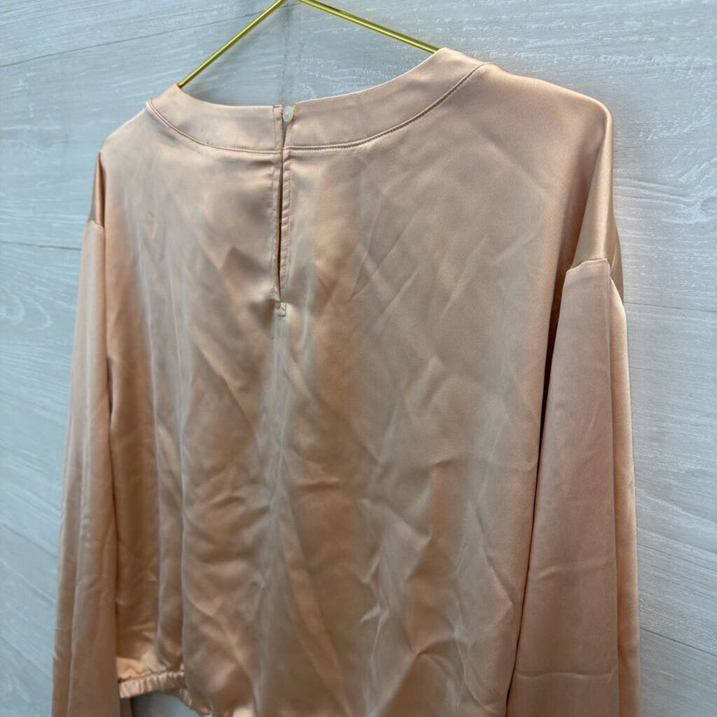 Loft Peach Silky Cinch Waist Cropped Long Sleeve Top Medium