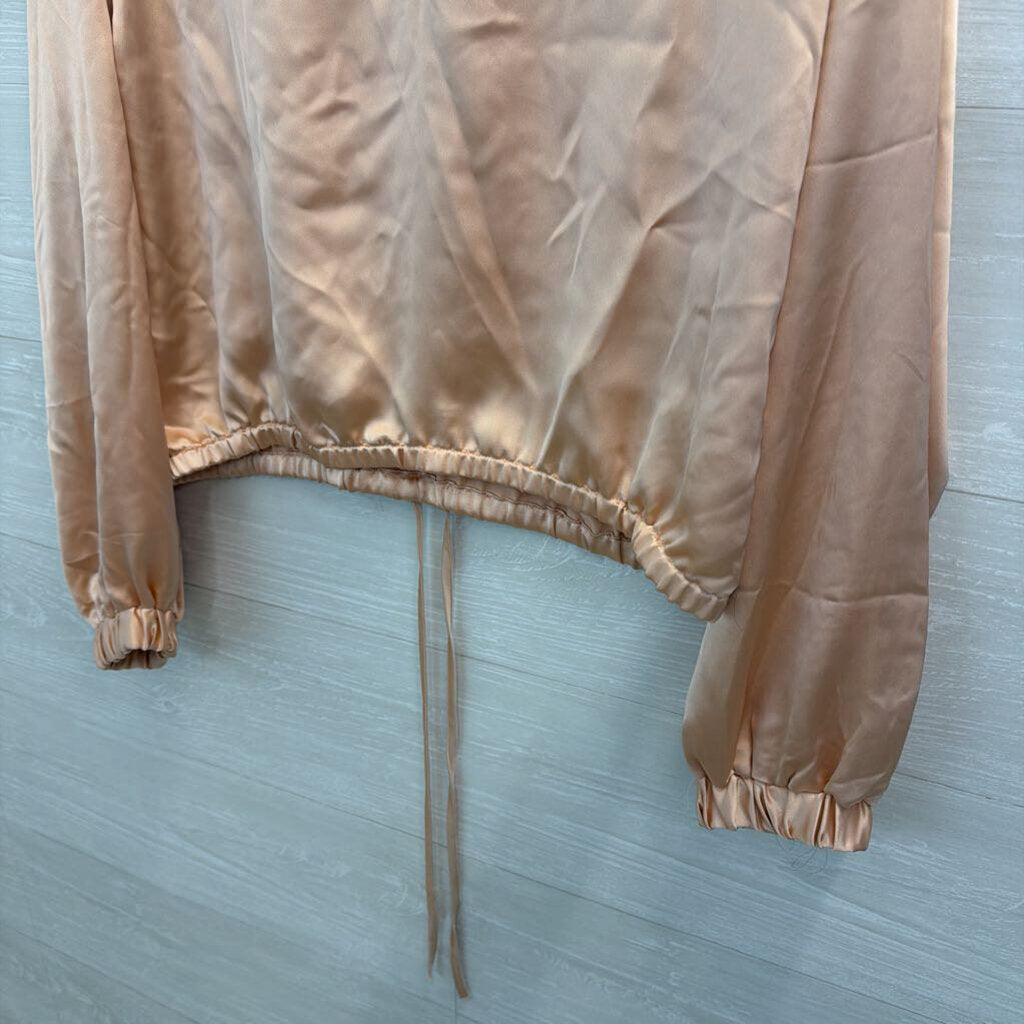 Loft Peach Silky Cinch Waist Cropped Long Sleeve Top Medium