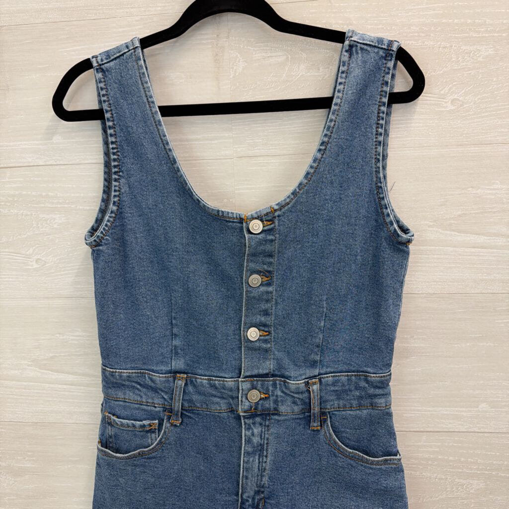 Re generation Medium Wash Denim Midi Overall Dress Medium