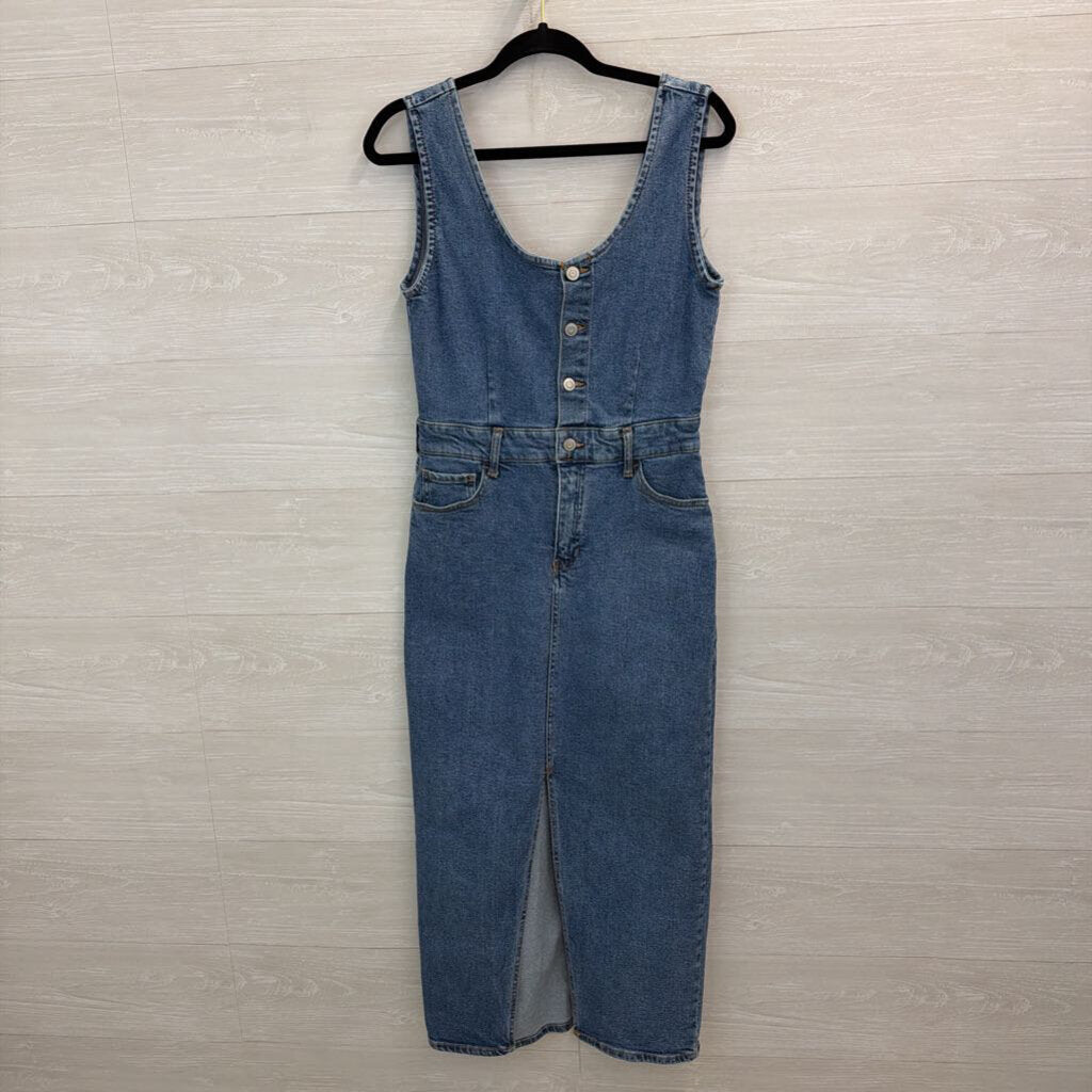 Re generation Medium Wash Denim Midi Overall Dress Medium