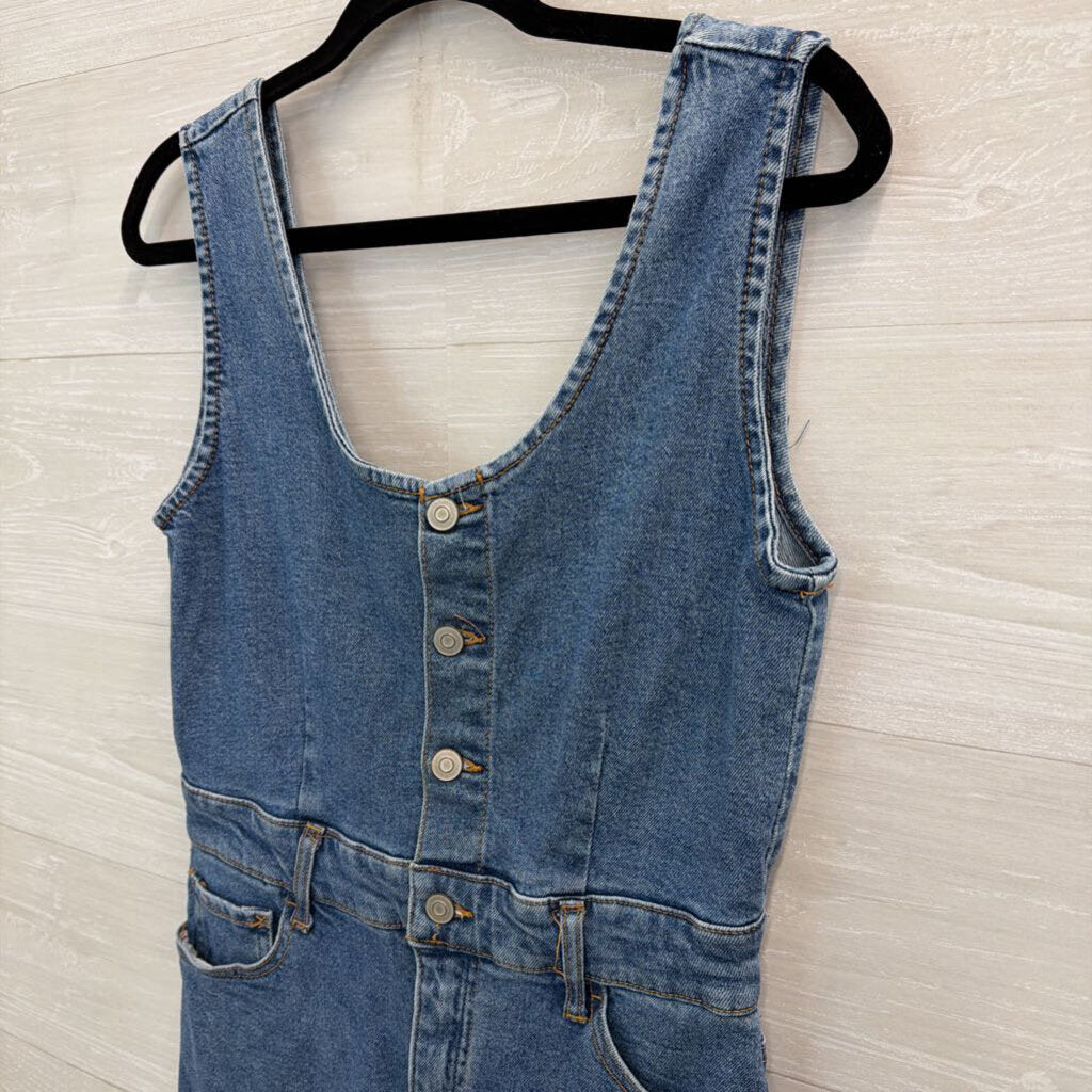 Re generation Medium Wash Denim Midi Overall Dress Medium
