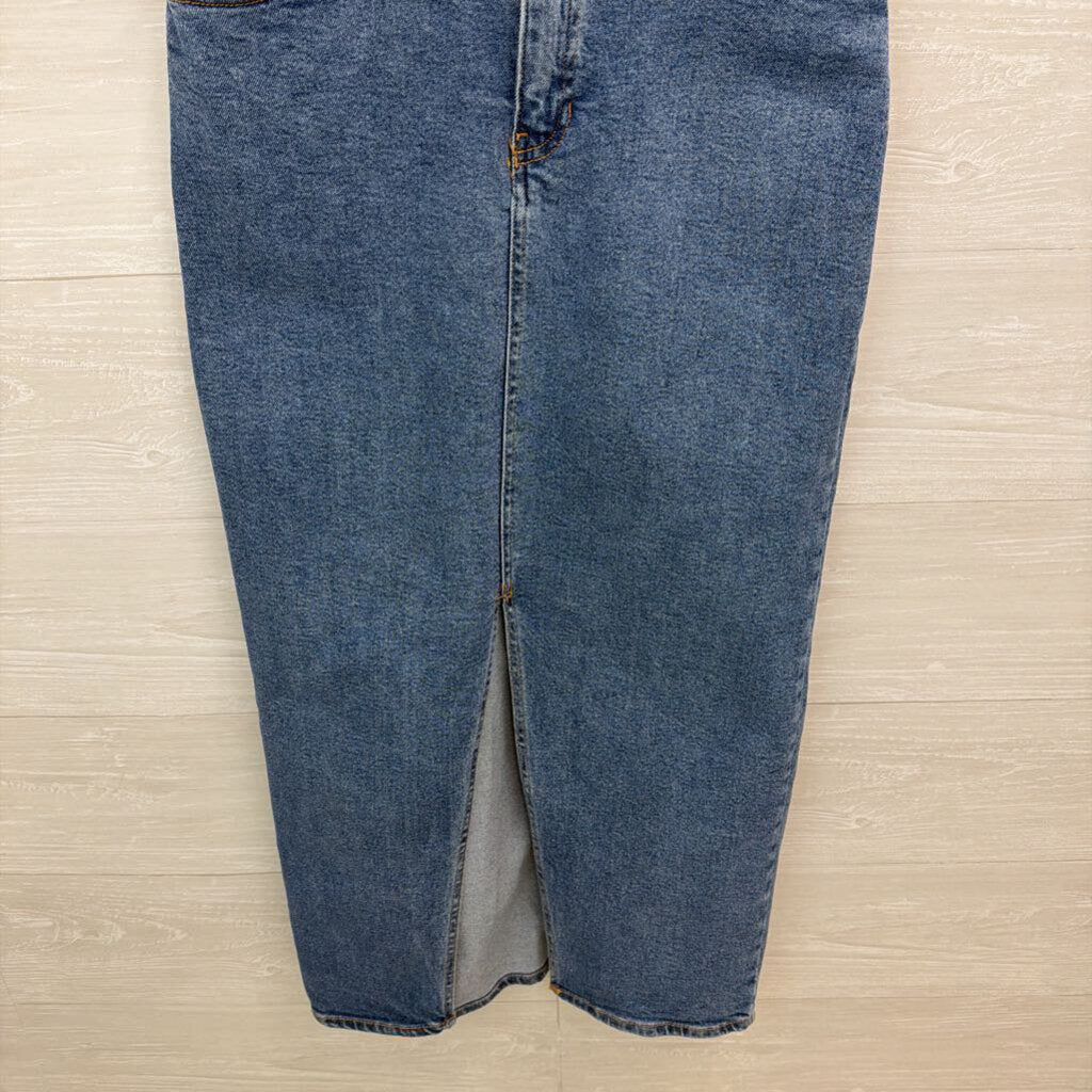 Re generation Medium Wash Denim Midi Overall Dress Medium