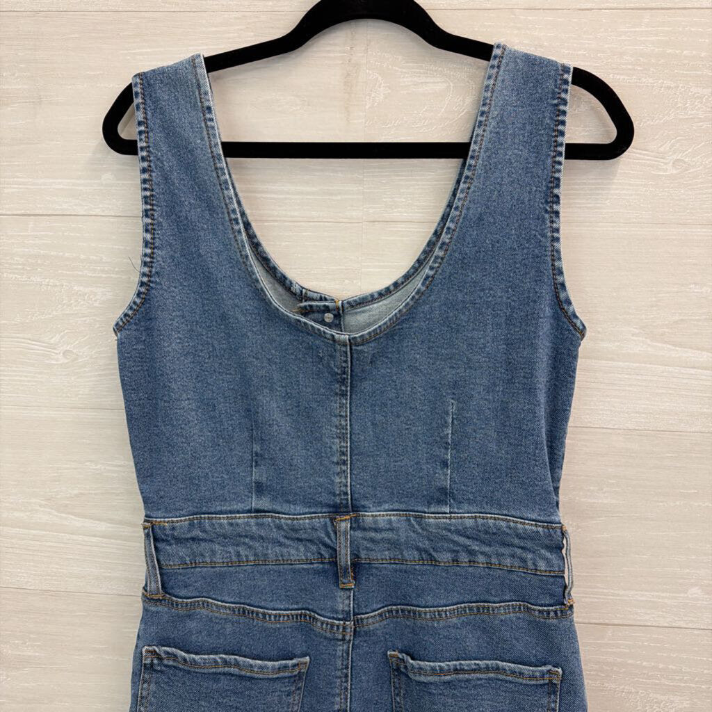 Re generation Medium Wash Denim Midi Overall Dress Medium