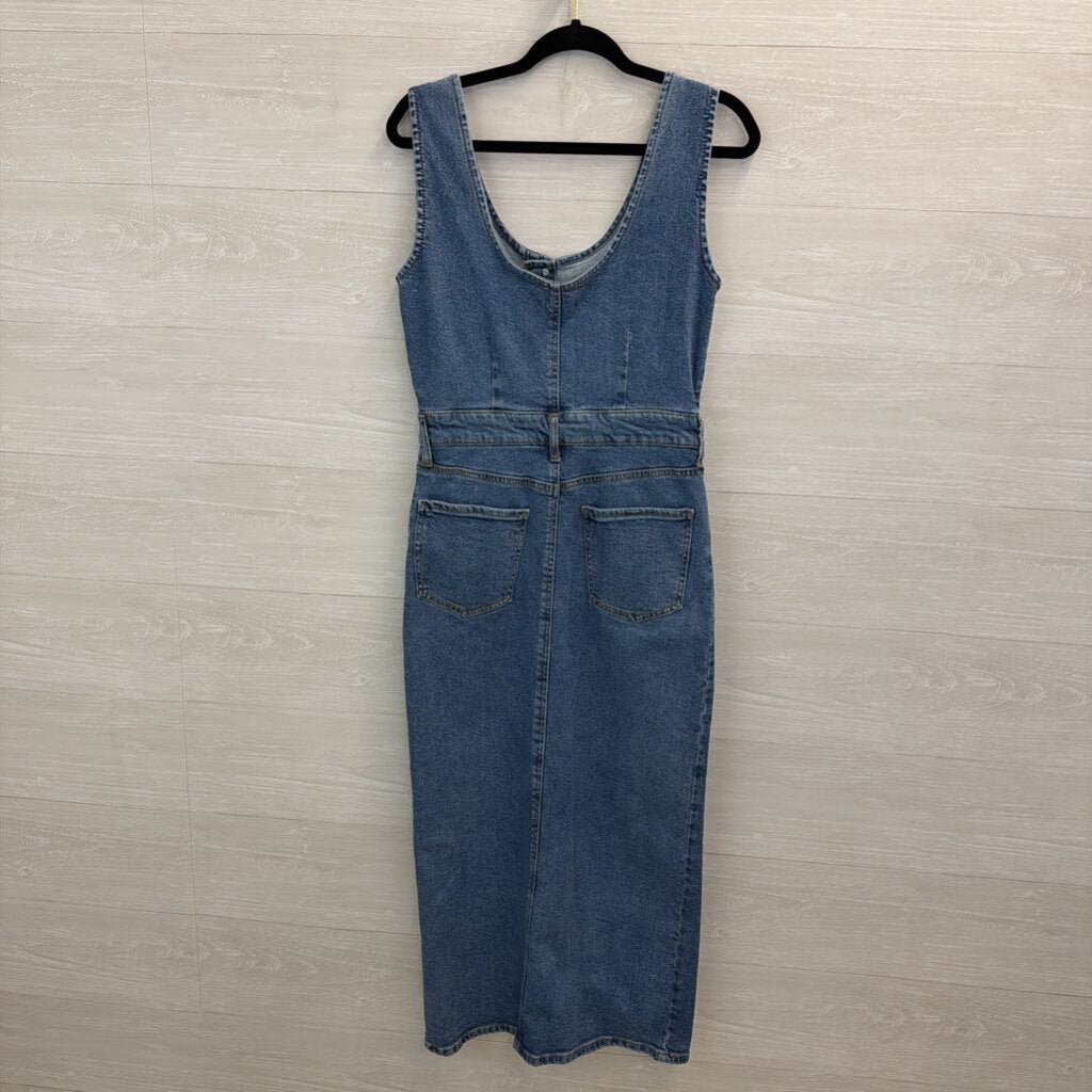 Re generation Medium Wash Denim Midi Overall Dress Medium